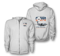 Thumbnail for C-390 Millennium design on white premium zipped hoodie, double-side print