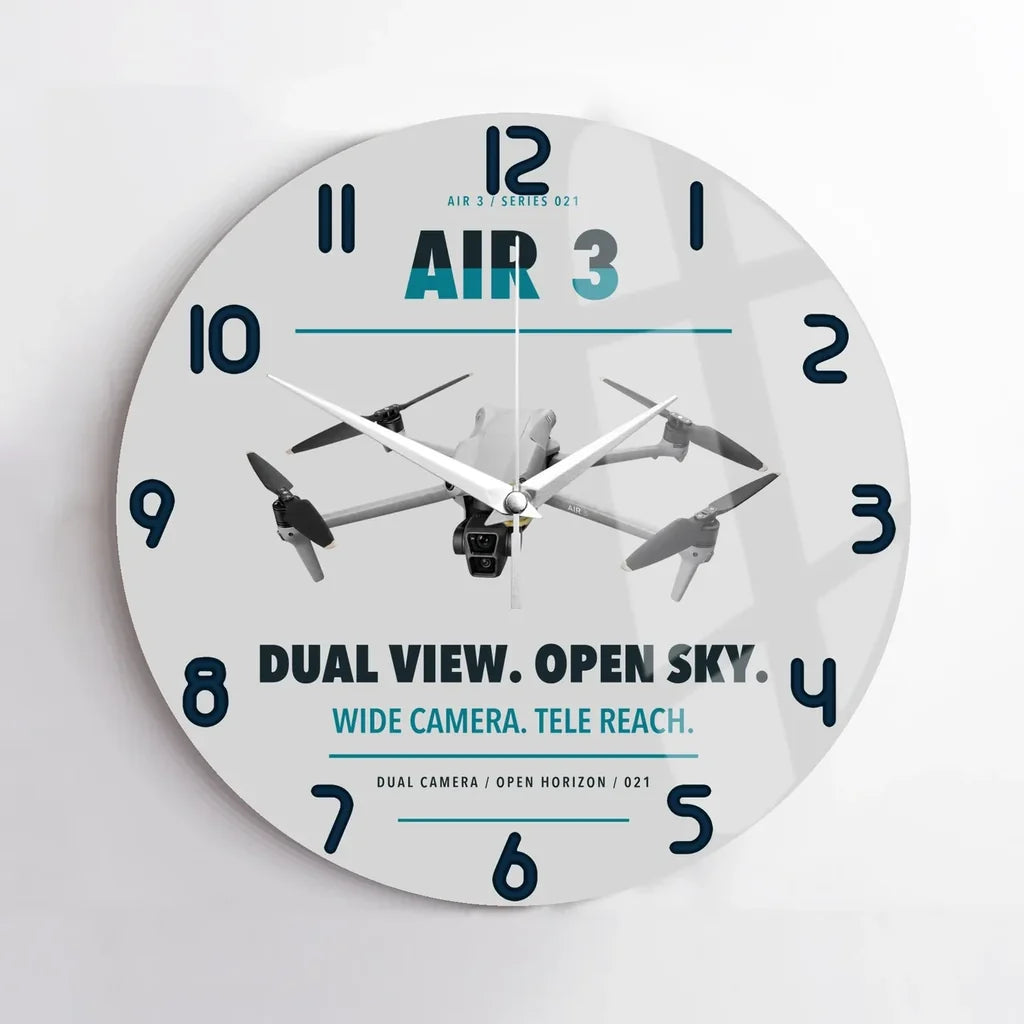 DJI Air 3 design on light gray no frame wall clock