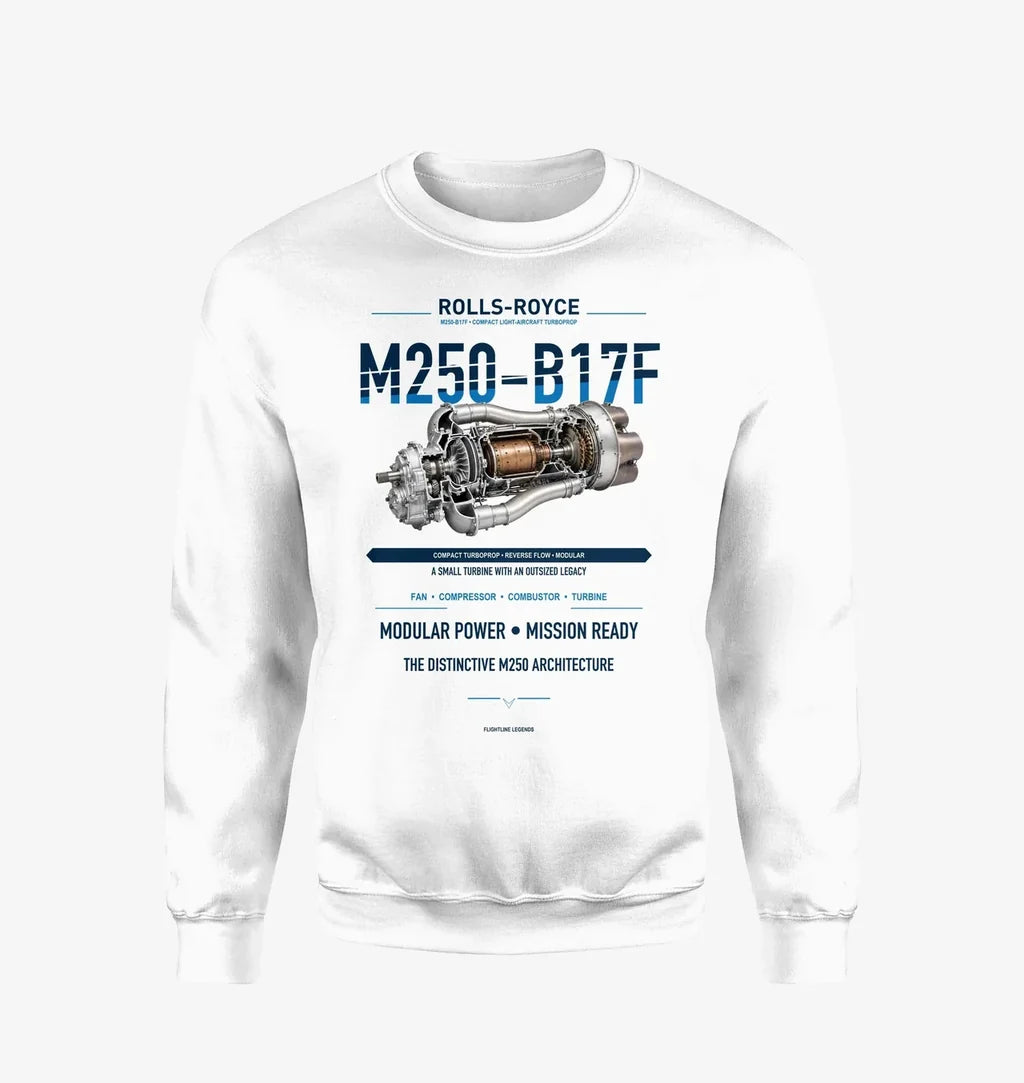 M250-B17F design on white sweatshirt
