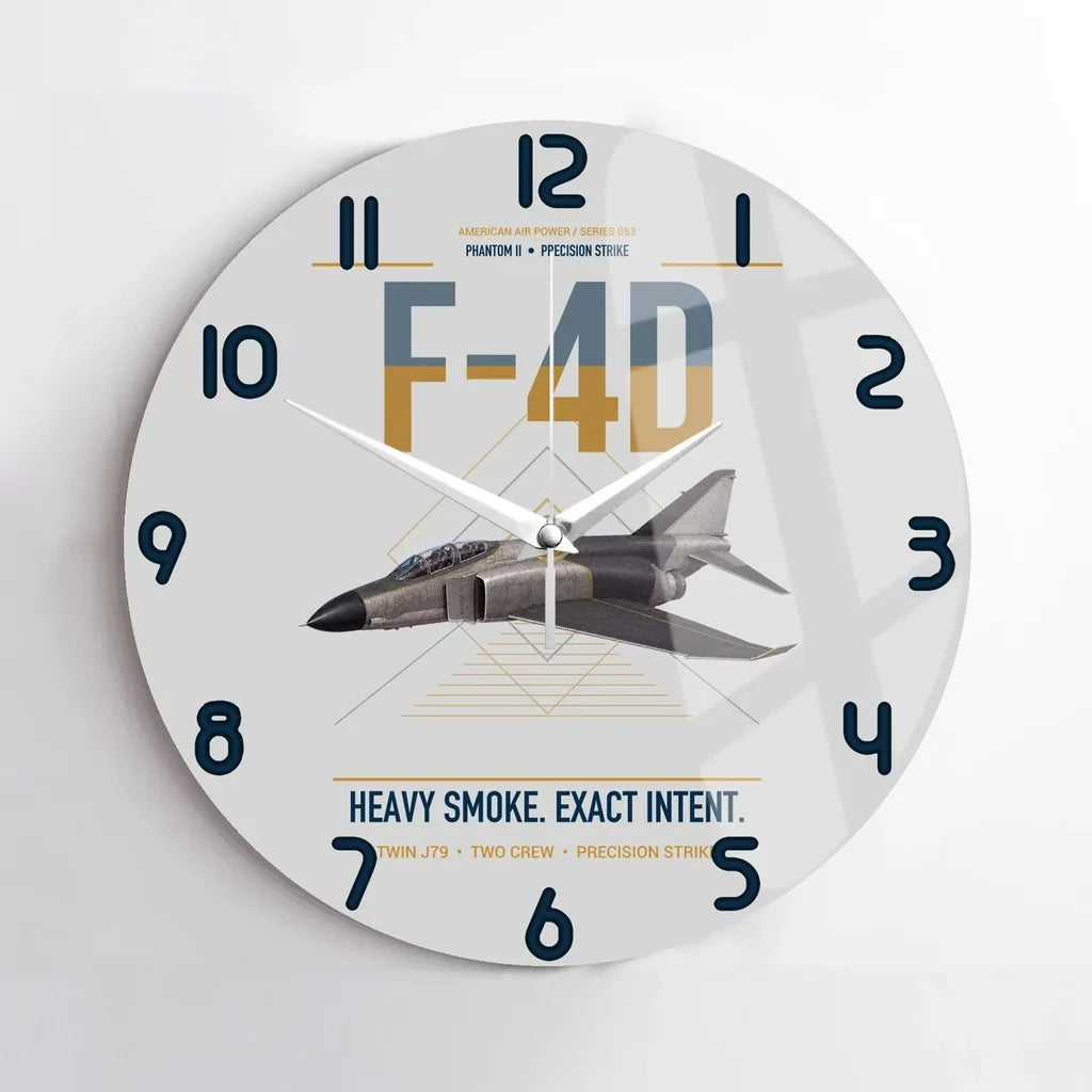F-4D Phantom II design on light gray no frame wall clock