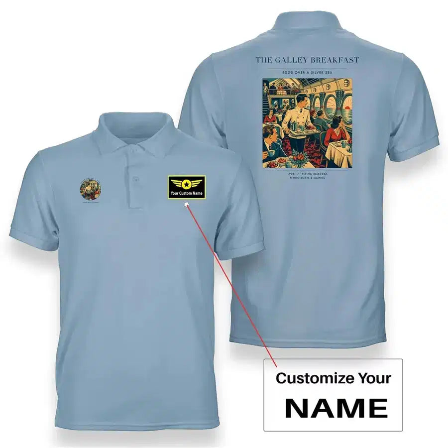 VINTAGE G4184 - The Galley Breakfast - Double-Side Polo T-Shirt design on lightblue+name