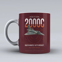 Thumbnail for Dassault Mirage 2000C RDI design on dark red ceramic mug, double-side print