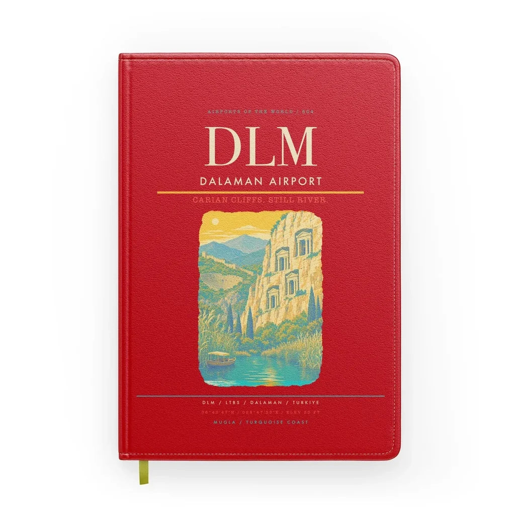Dalaman Airport (DLM) design on red notebook