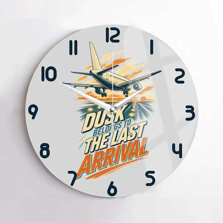 Dusk Belongs To The Last Arrival design on light gray no frame wall clock