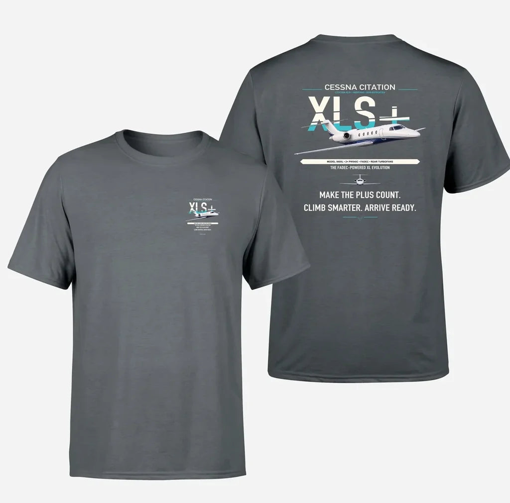 Cessna Citation XLSPlus design on gray double-side t-shirt, double-side print