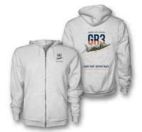 Thumbnail for Hawker Siddeley Harrier GR3 design on white premium zipped hoodie, double-side print