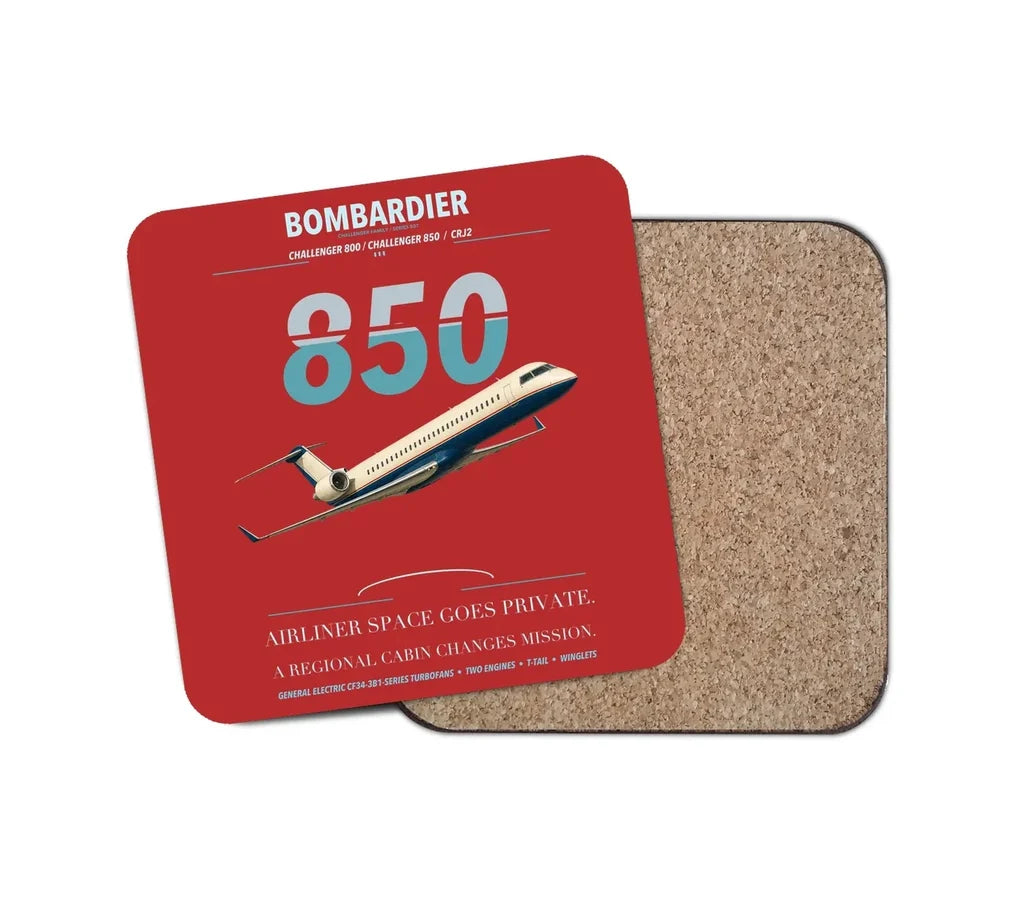 Bombardier Challenger 850 design on red 1 piece coaster