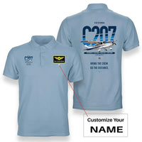 Thumbnail for Cessna T207A Stationair 8 design on light blue+name double-side polo t-shirt, double-side print