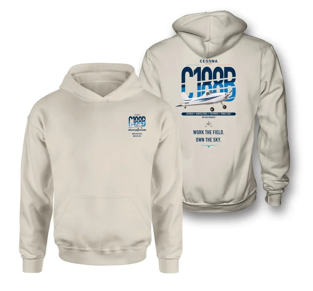Cessna A188B AgTruck design on khaki double-side hoodie, double-side print