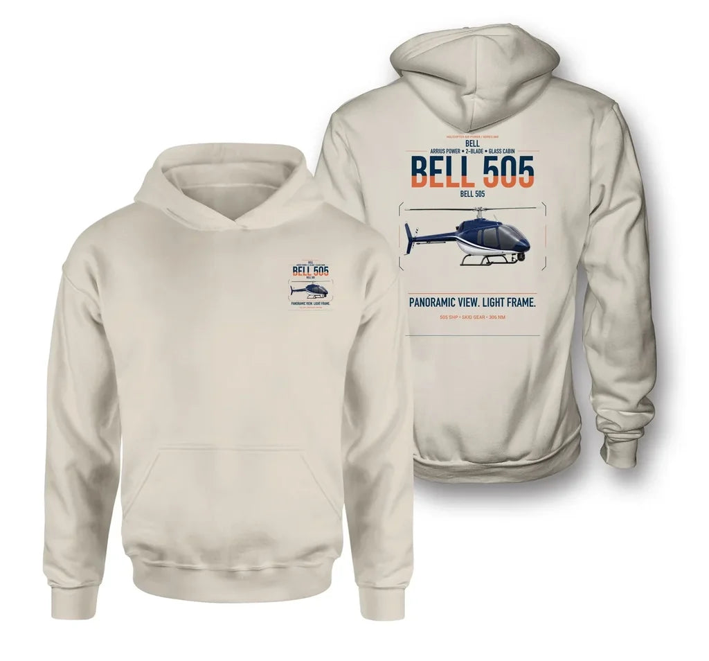 Bell 505 design on khaki double-side hoodie, double-side print