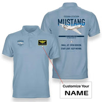 Thumbnail for Cessna Citation Mustang design on light blue+name double-side polo t-shirt, double-side print