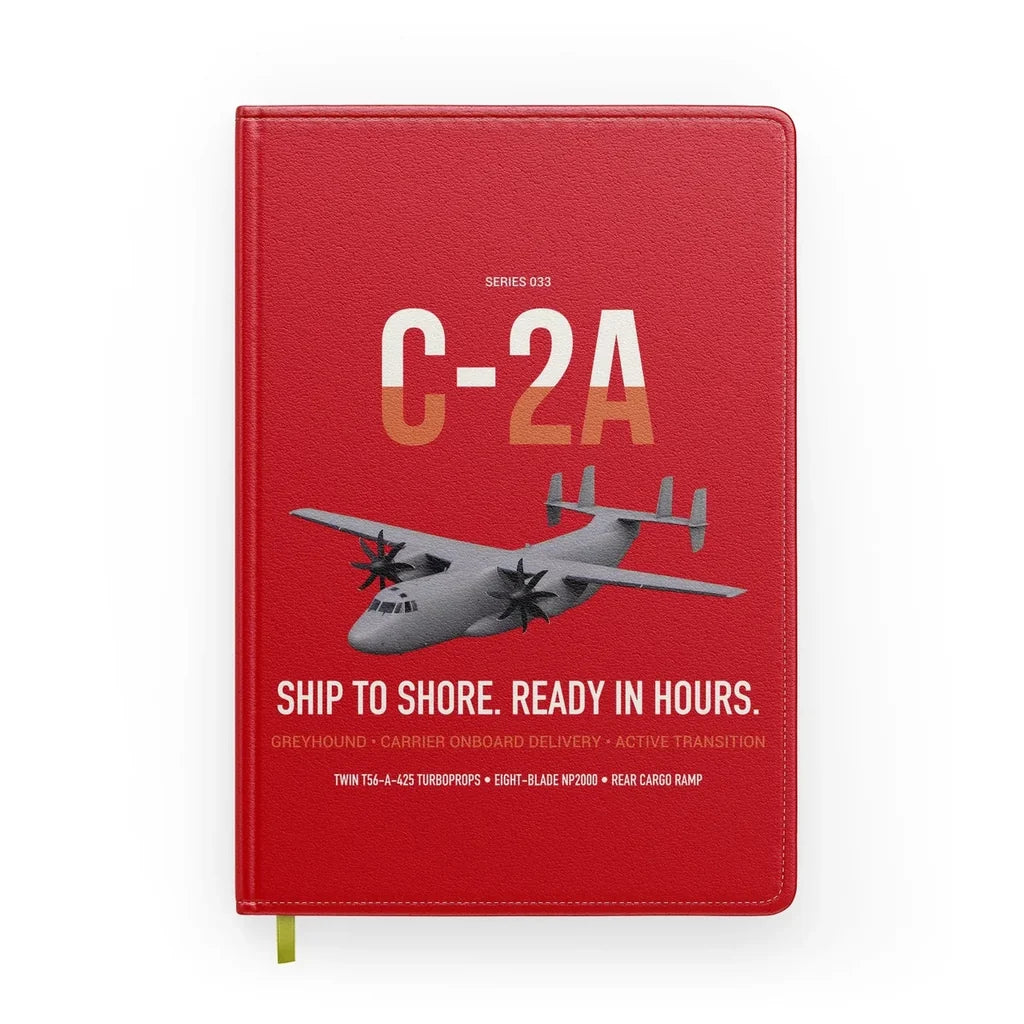 C-2A Greyhound design on red notebook