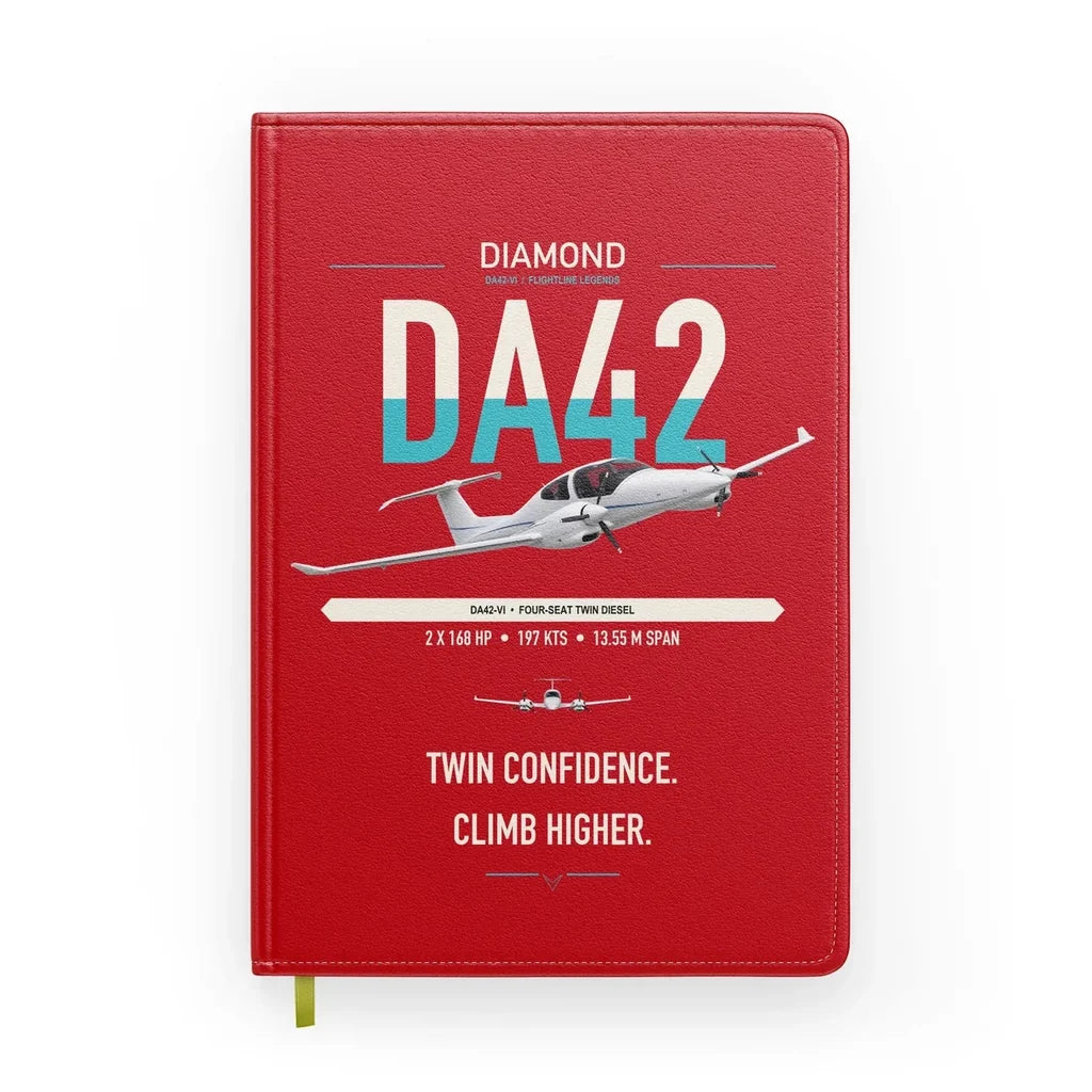 Diamond DA42-VI design on red notebook