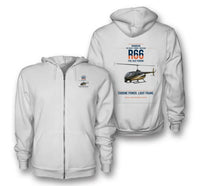 Thumbnail for Robinson R66 design on white premium zipped hoodie, double-side print