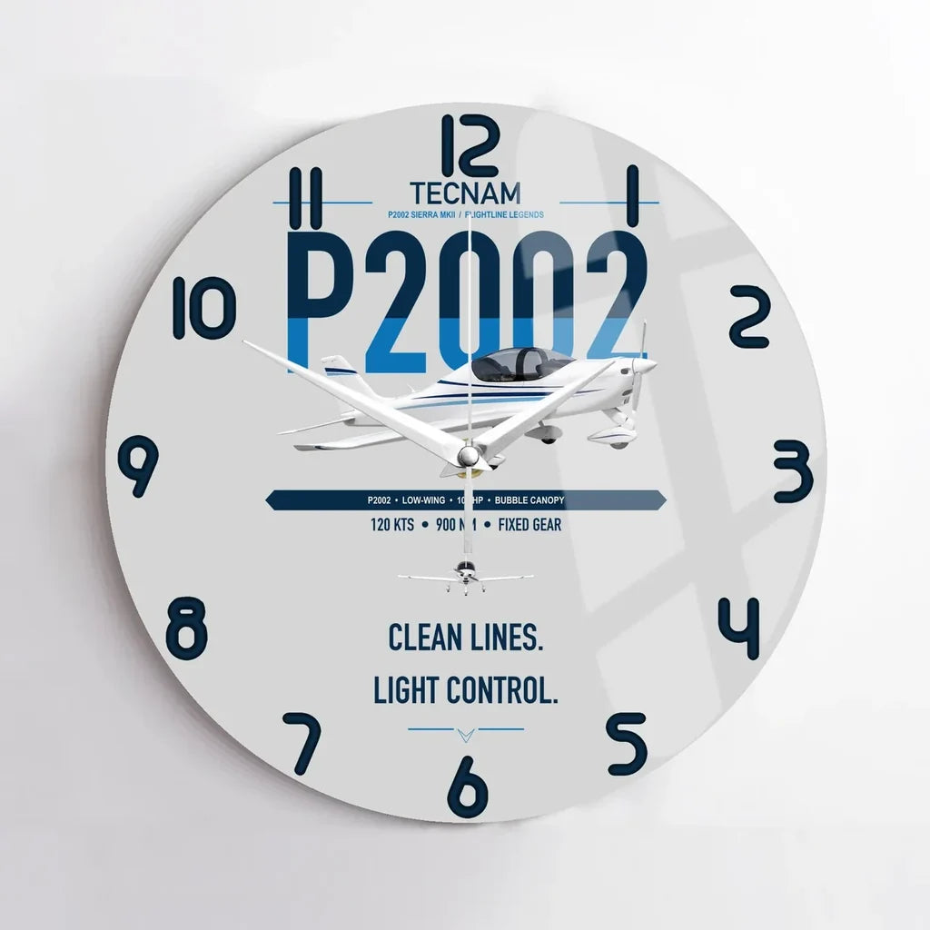Tecnam P2002 Sierra MkII design on light gray no frame wall clock