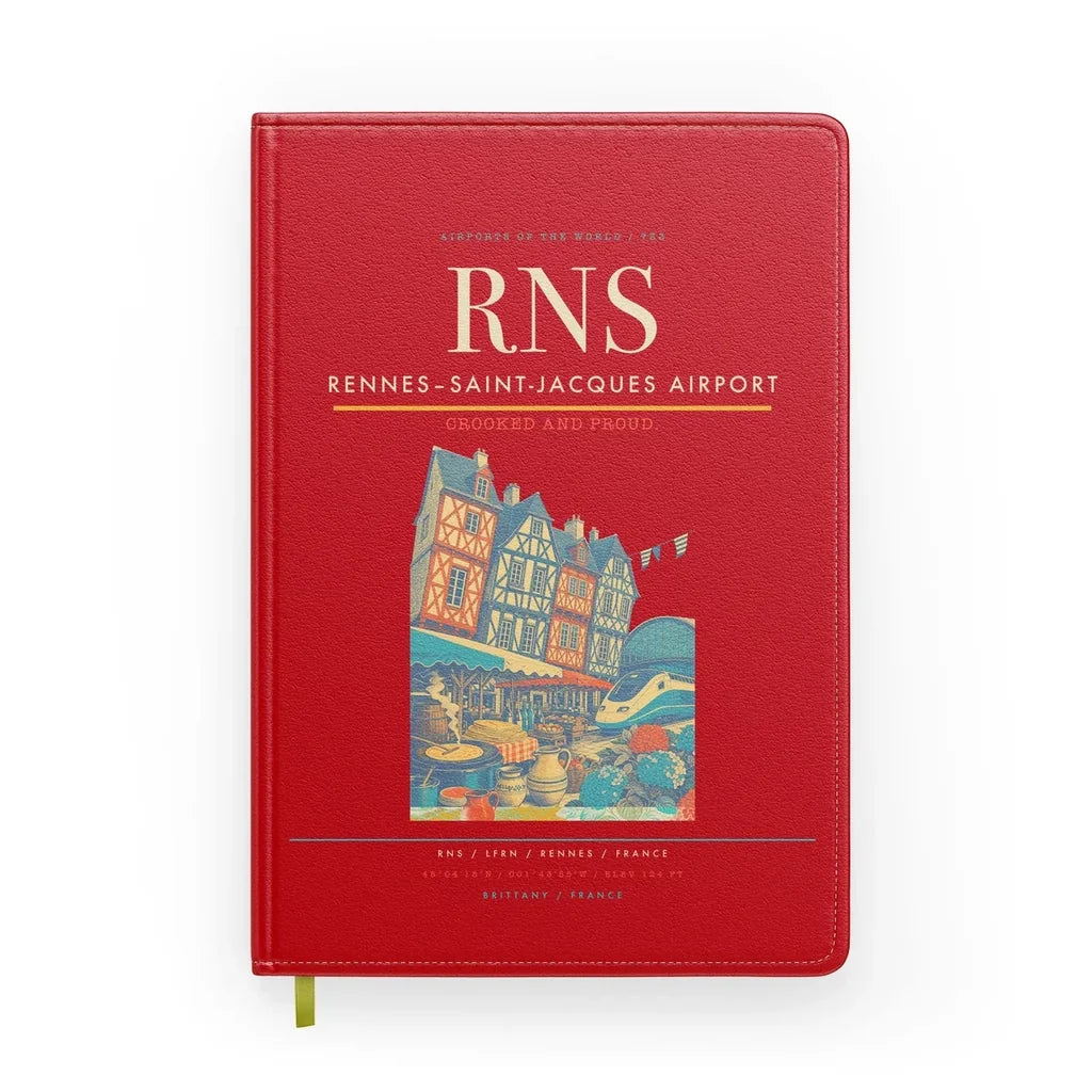 Rennes–Saint-Jacques Airport (RNS) design on red notebook