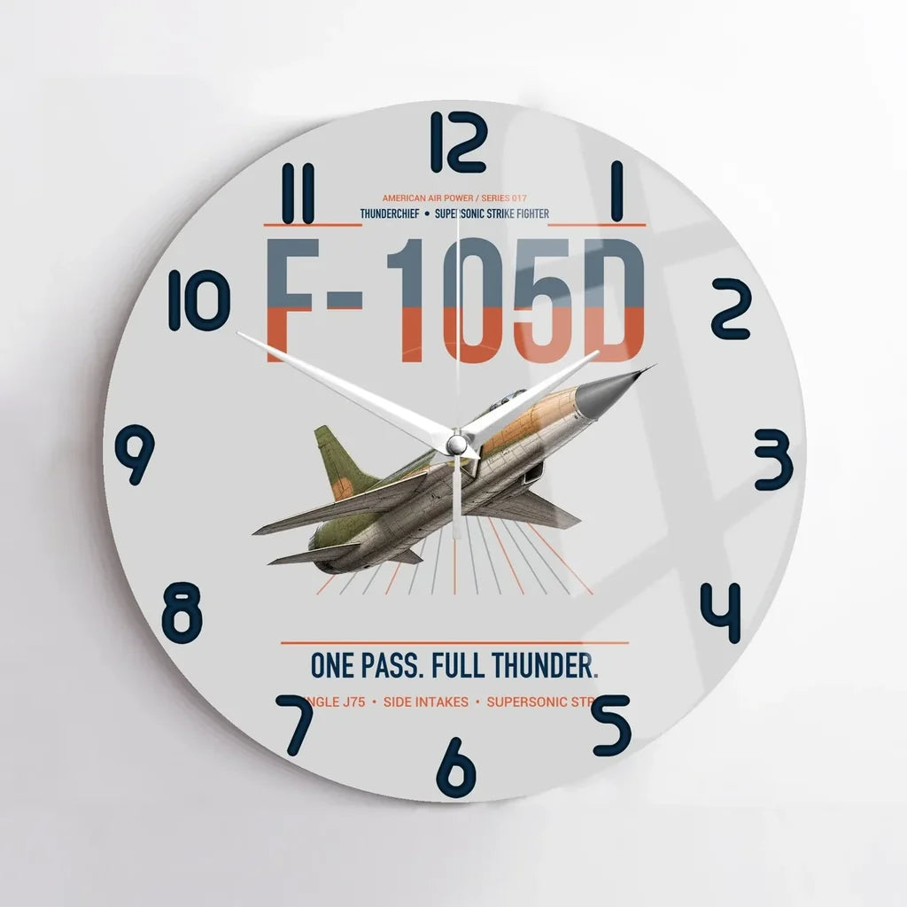 F-105D Thunderchief design on light gray no frame wall clock