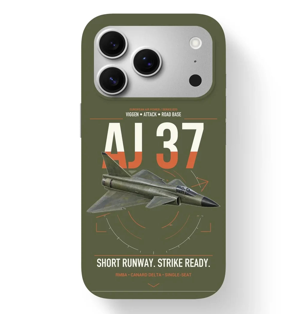 Saab AJ 37 Viggen design on green army magsafe iphone case, for iPhone 17 Pro