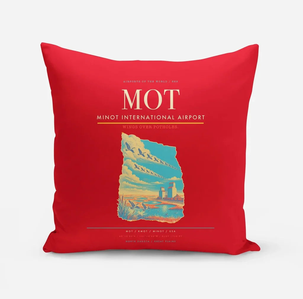 Minot International Airport (MOT) design on red pillow