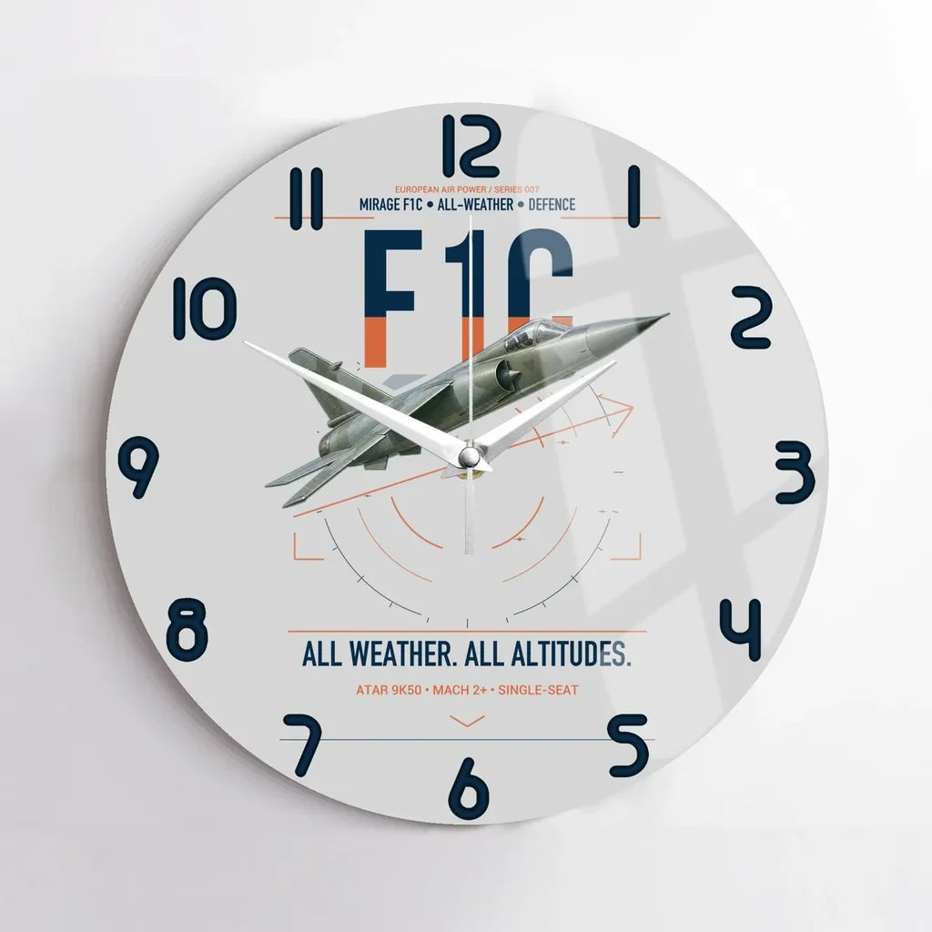 Dassault Mirage F1C design on light gray no frame wall clock