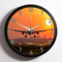 Thumbnail for Amazing Airbus A330 Landing at Sunset aviation design on premium wood and metal wall clock.