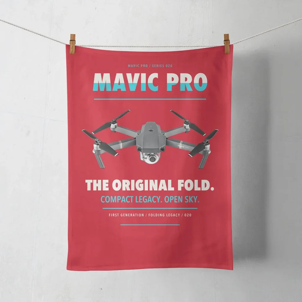DJI Mavic Pro design on red towel