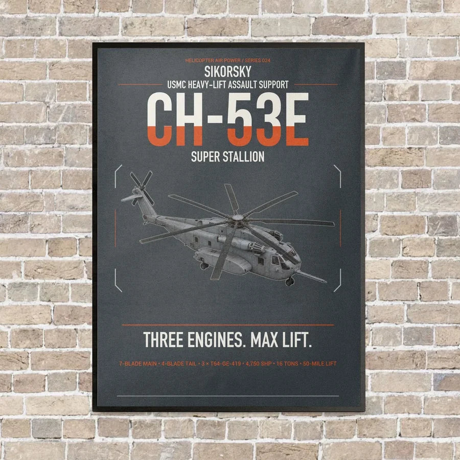 Sikorsky CH-53E Super Stallion vertical canvas print - framed - gray background