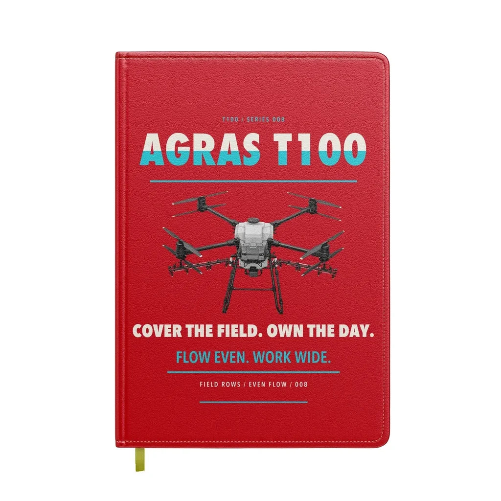 DJI Agras T100 design on red notebook