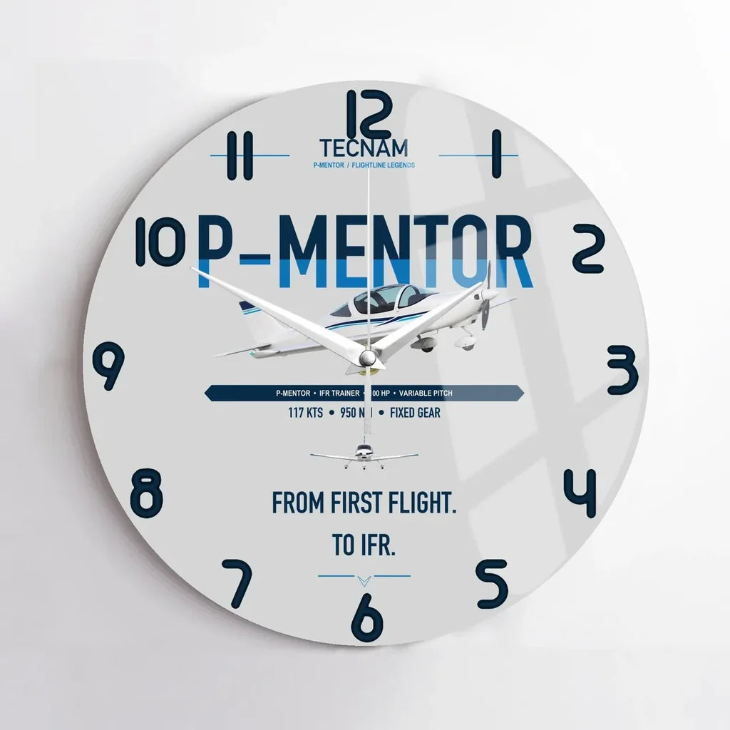Tecnam P-Mentor design on light gray no frame wall clock