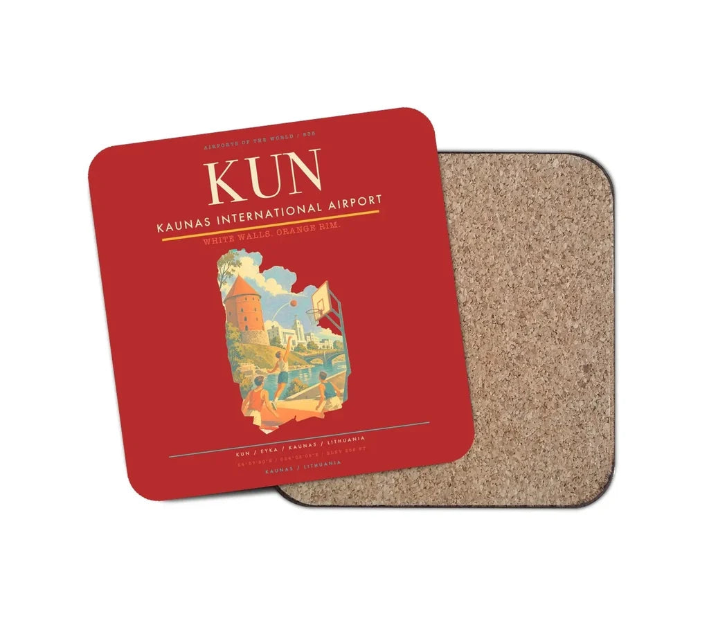 Kaunas International Airport (KUN) design on red 1 piece coaster