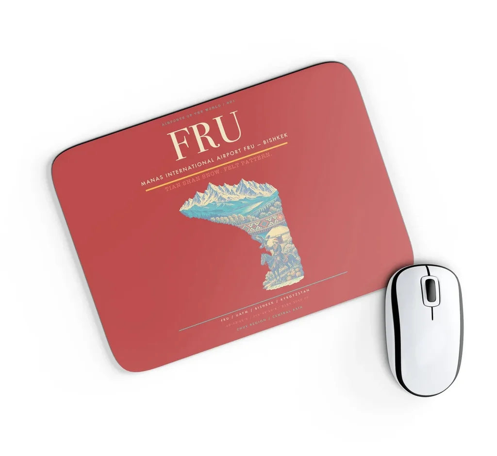 Manas International Airport (FRU) design on red rectangle mouse pad