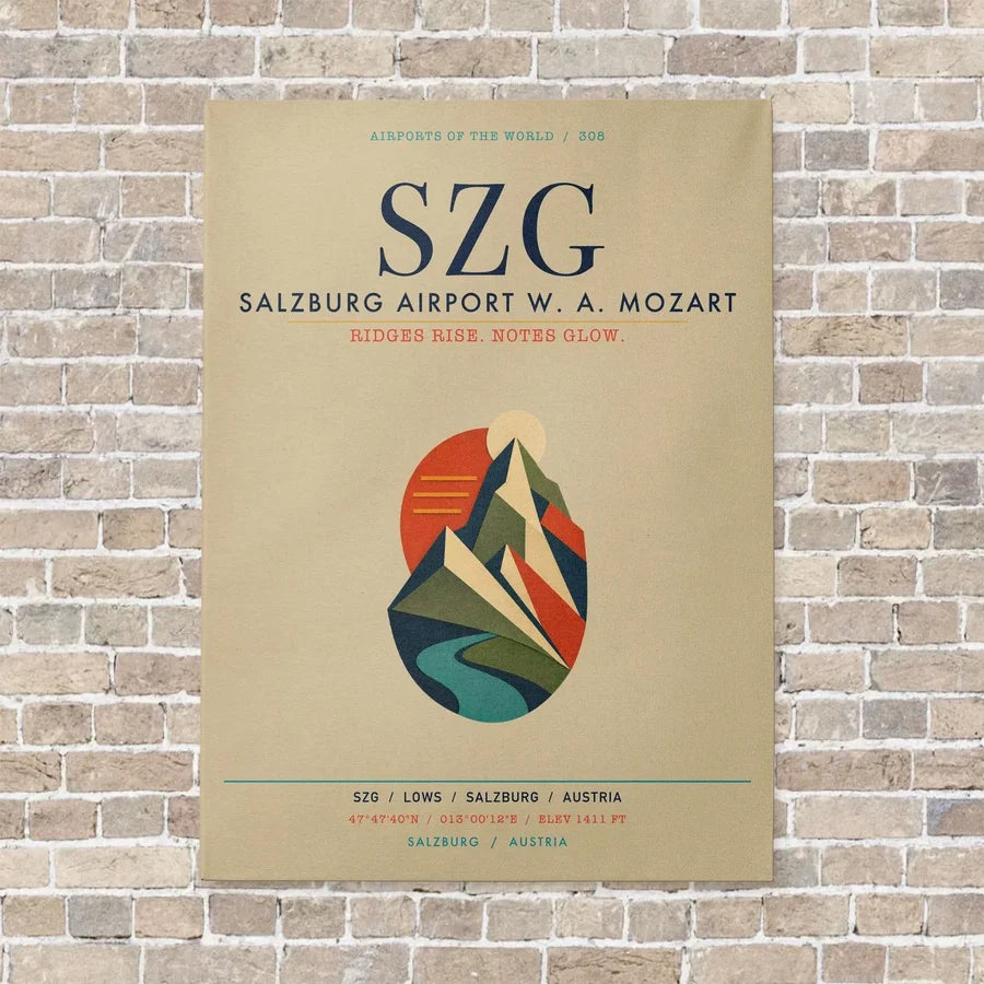 Salzburg Airport SZG vertical canvas print - no frame - beige background