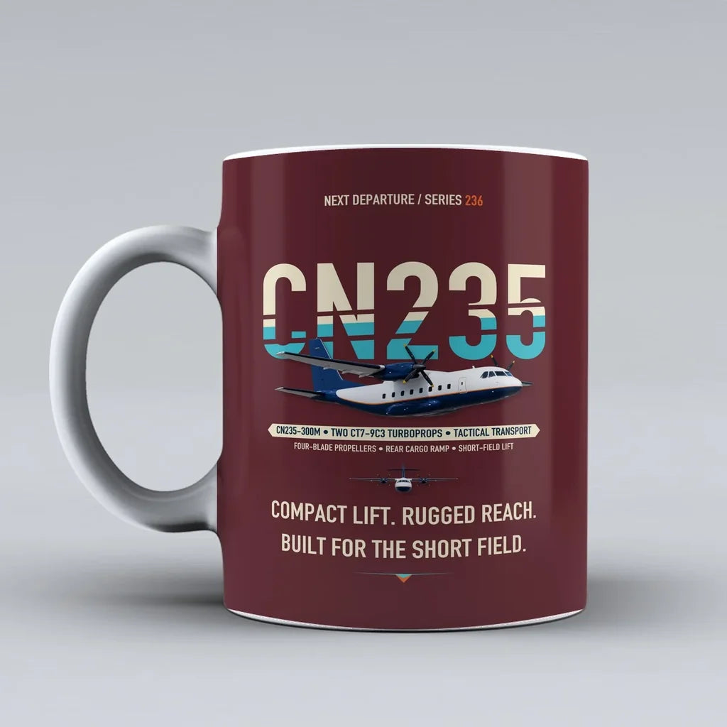CN235-300M Mug design on dark red airbus