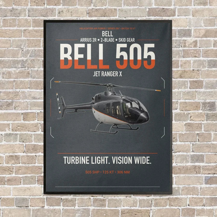 Bell 505 Jet Ranger X vertical canvas print - framed - gray background