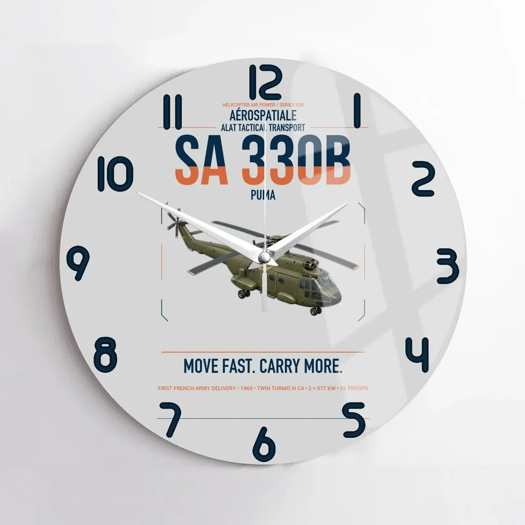 Aérospatiale SA 330B Puma design on light gray no frame wall clock