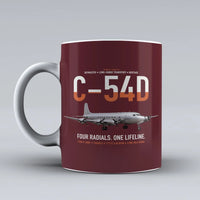 Thumbnail for C-54D Skymaster design on dark red ceramic mug, double-side print