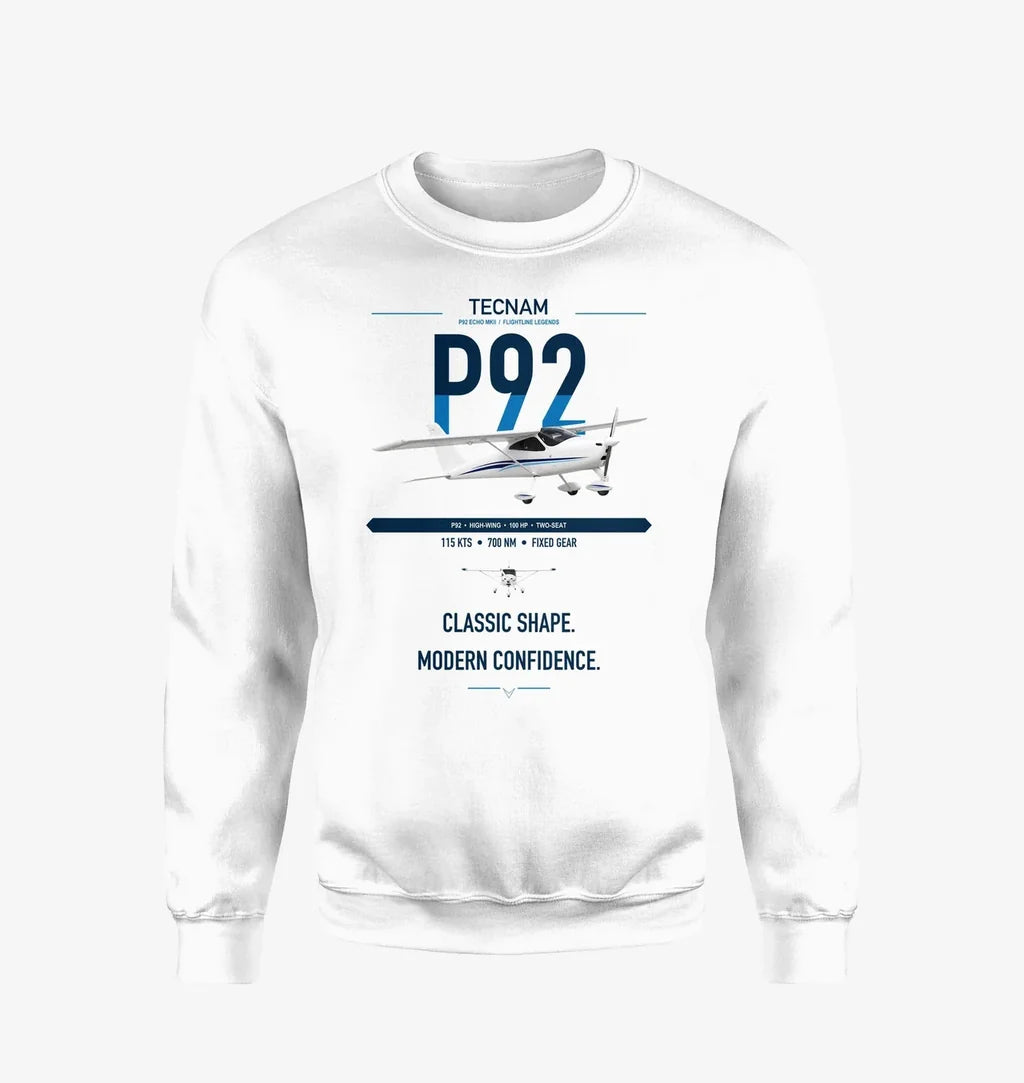 Tecnam P92 Echo MkII design on white sweatshirt