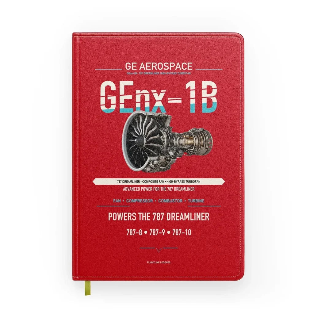 GEnx-1B design on red notebook