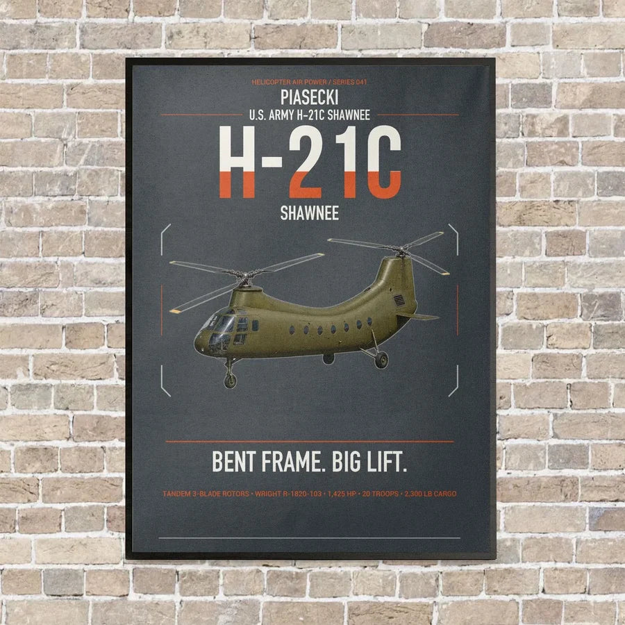 Piasecki H-21C Shawnee vertical canvas print - framed - gray background