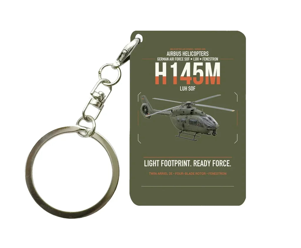 Airbus Helicopters H145M LUH SOF design on green army designed key chain, double-side print