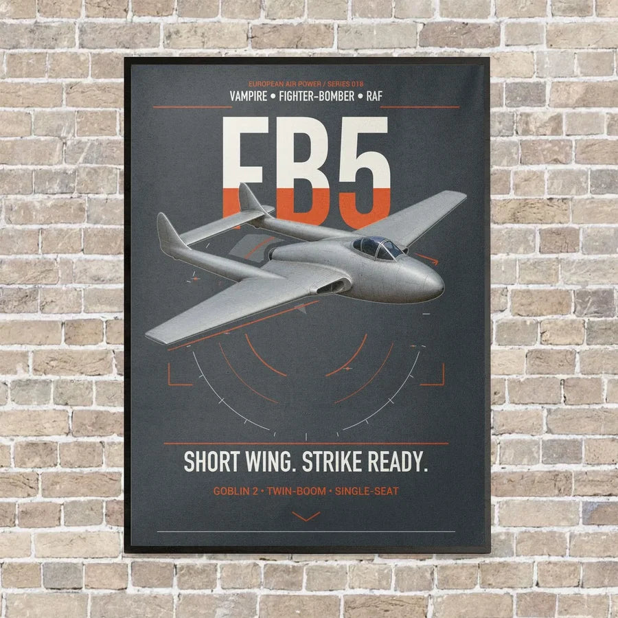de Havilland Vampire FB5 vertical canvas print - framed - gray background