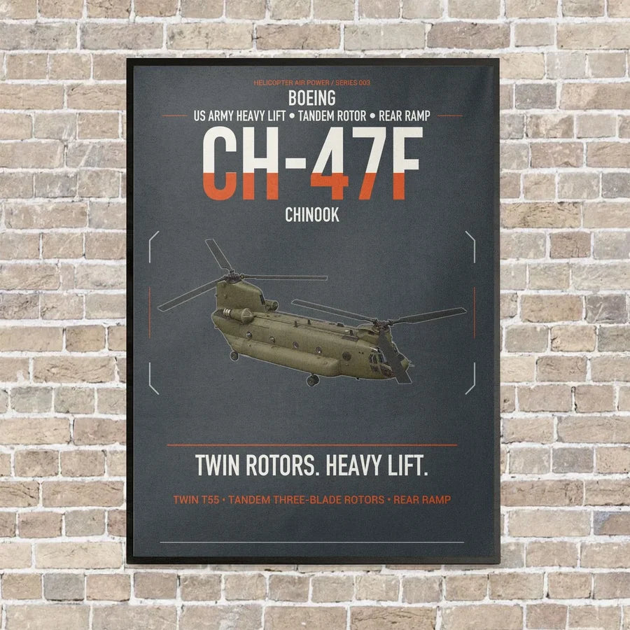 Boeing CH-47F Chinook vertical canvas print - framed - gray background