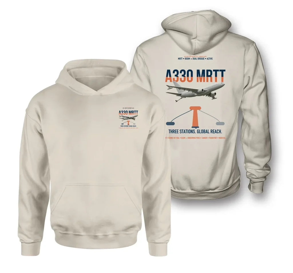 Airbus A330 MRTT design on khaki double-side hoodie, double-side print