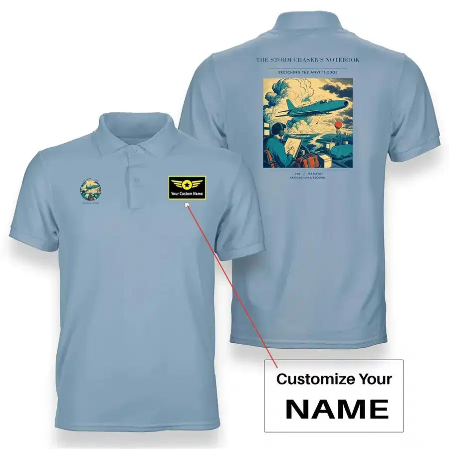 VINTAGE G4393 - The Storm Chaser's Notebook - Double-Side Polo T-Shirt design on lightblue+name