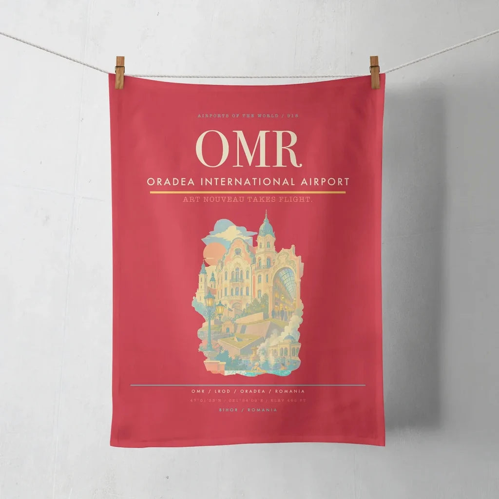 Oradea International Airport (OMR) design on red towel