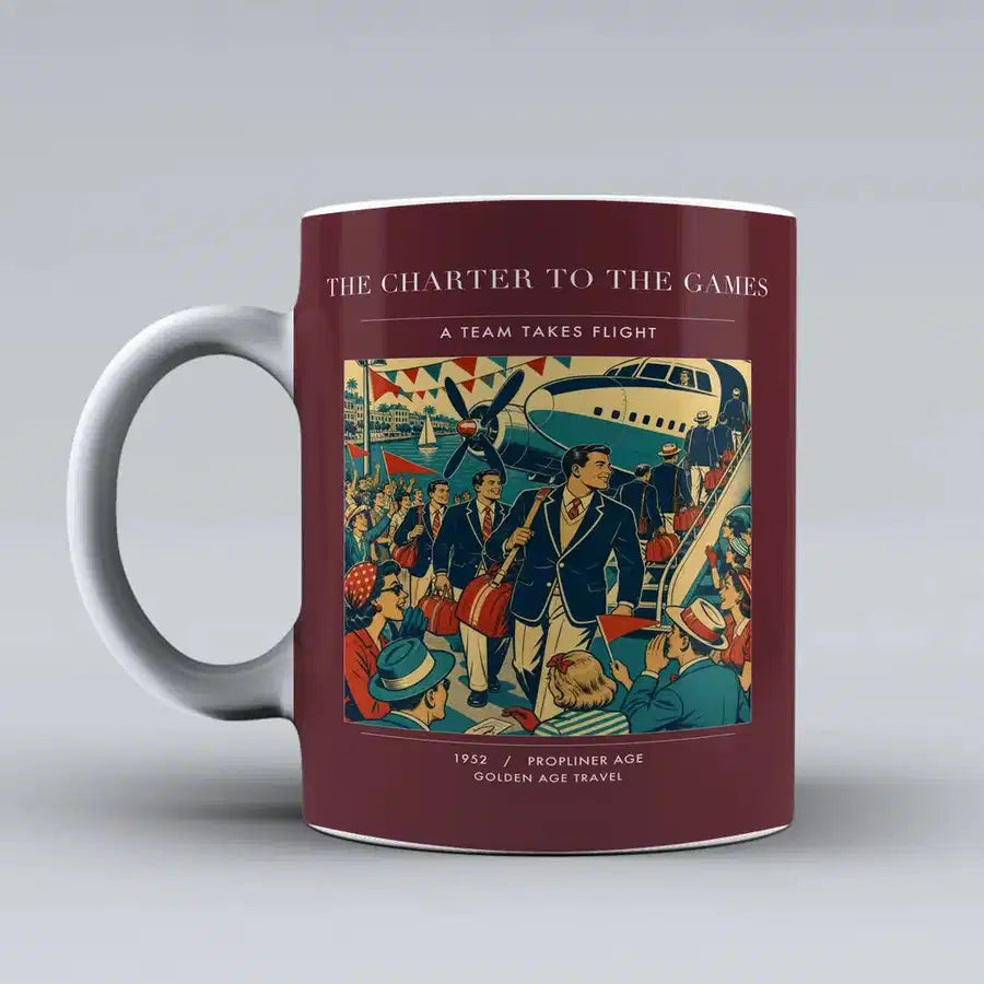 VINTAGE G4103 - The Charter To The Games - Ceramic Mug design on darkred