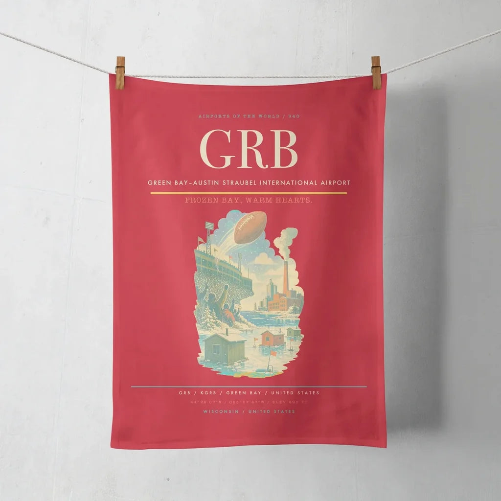Green Bay–Austin Straubel International Airport (GRB) design on red towel