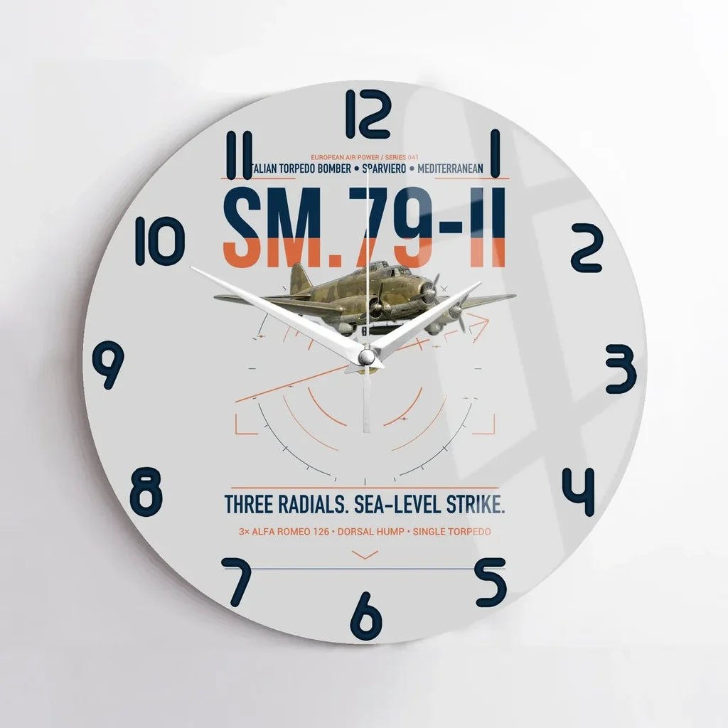 Savoia-Marchetti SM.79-II Sparviero design on light gray no frame wall clock