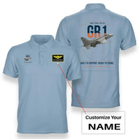 Thumbnail for SEPECAT Jaguar GR1 design on light blue+name double-side polo t-shirt, double-side print