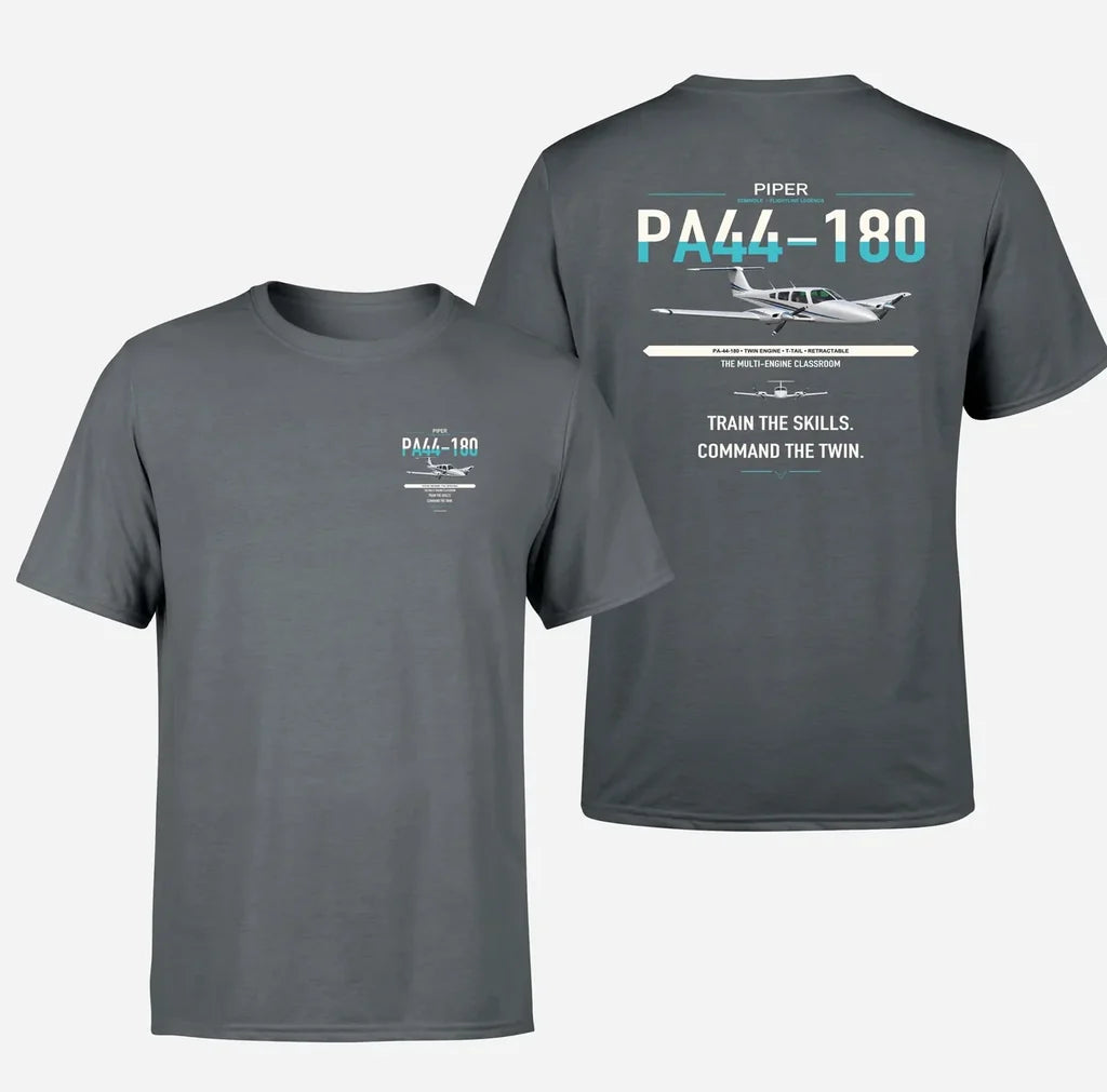 Piper PA-44-180 Seminole design on gray t-shirt, double-side print